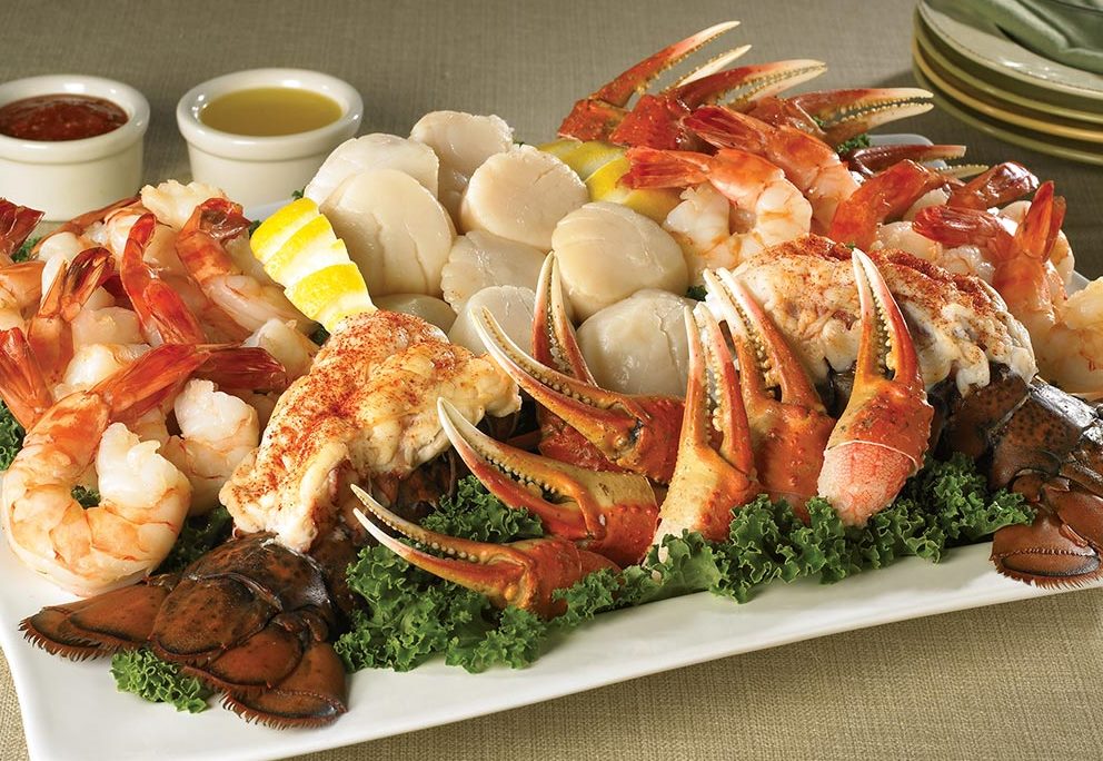 seafood platter with crab shrimp lobster scallops